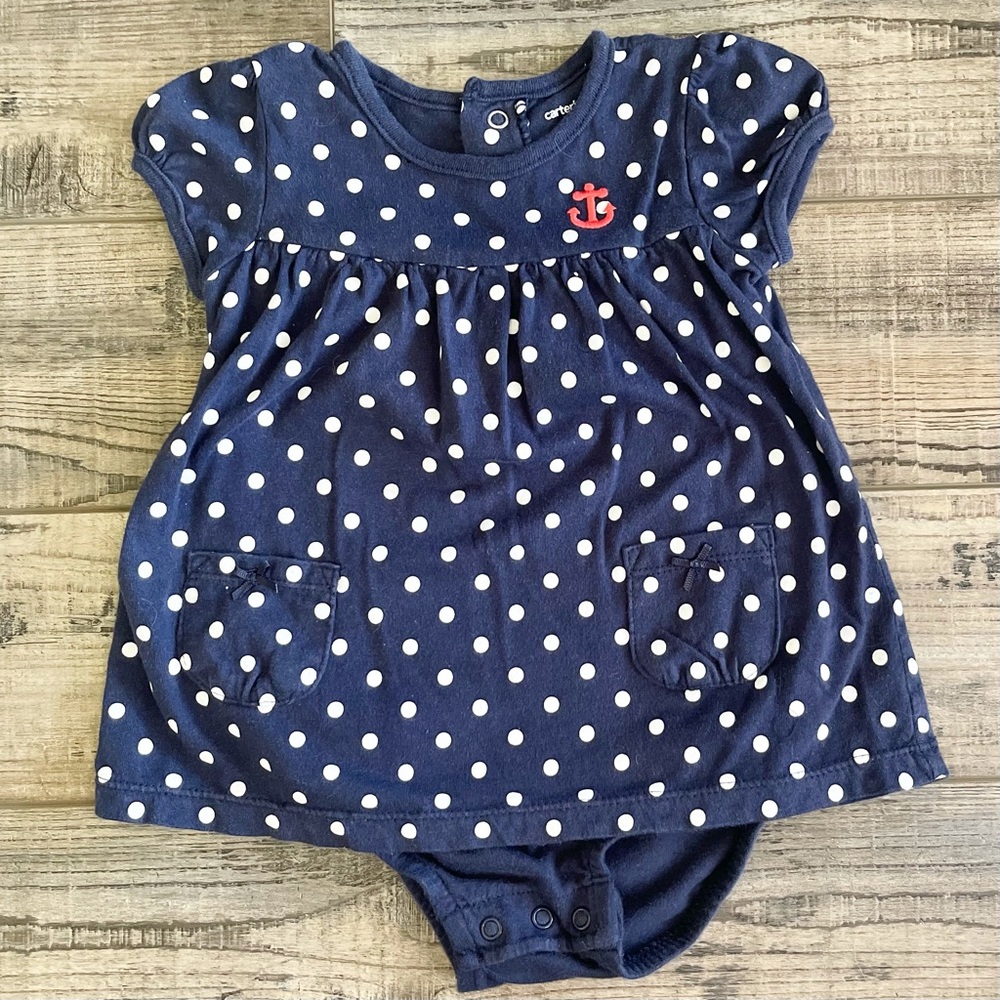 Baby Toddler Navy Polka Dot Onesie Dress